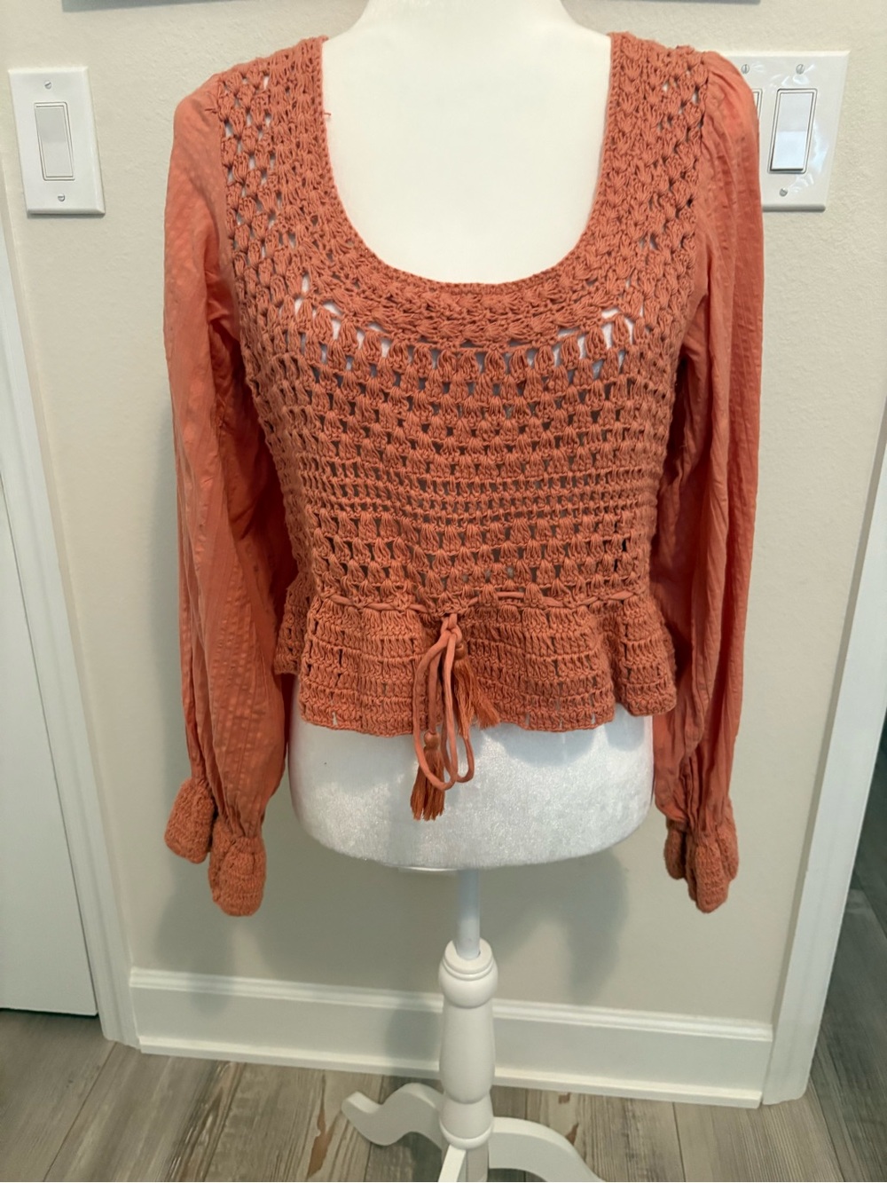 Free People Crochet Knit Peach Top